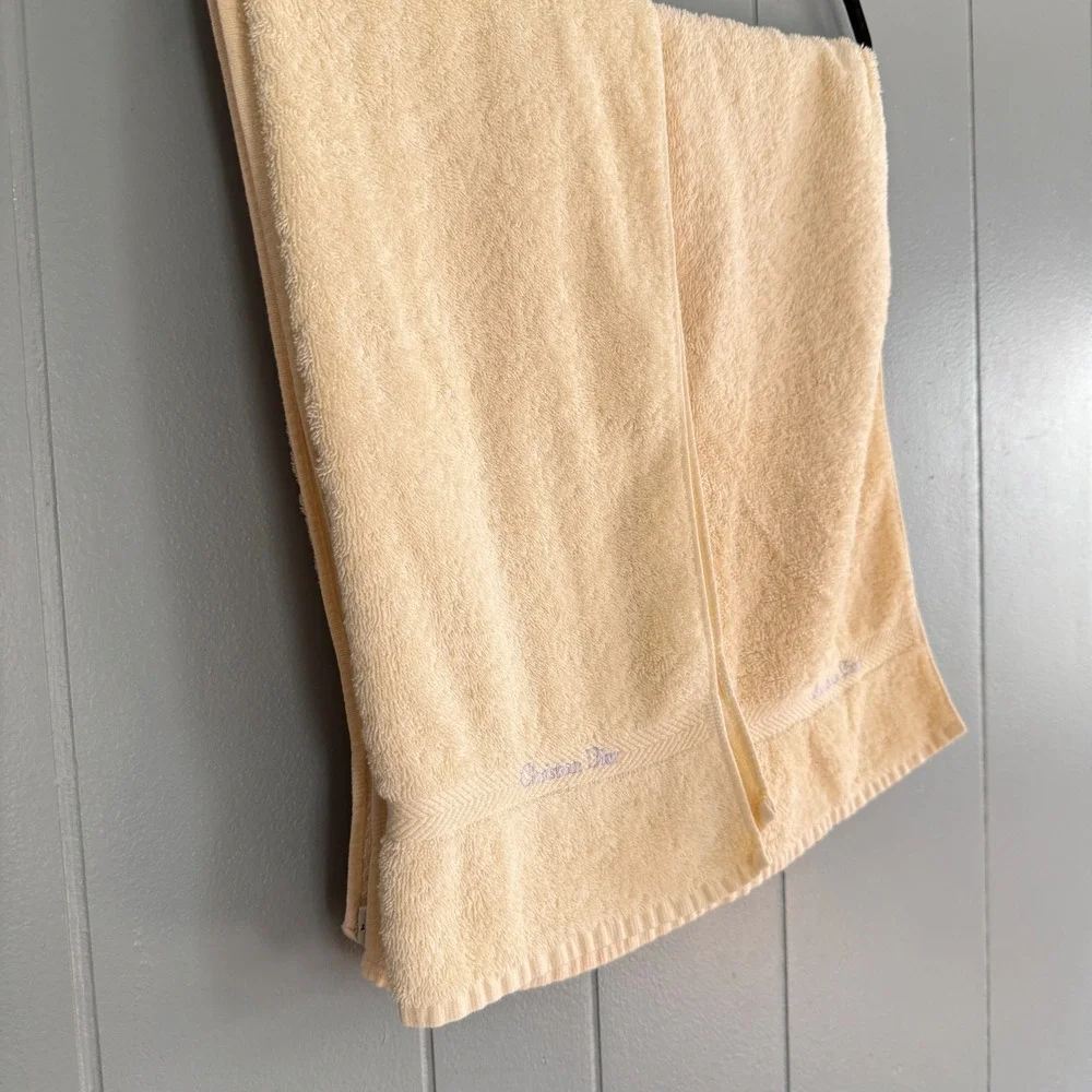 Vtg Christian Dior Linge de Maison Guest Towel Set 2 Buttercream‎ Yellow Cotton